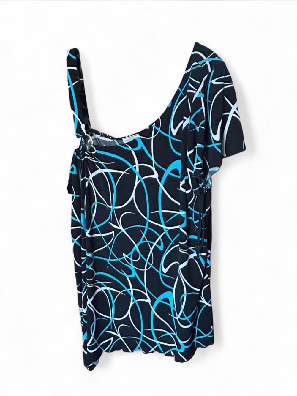 Vintage Fashion Bug Black & Blue asymmetrical cold shoulder Top